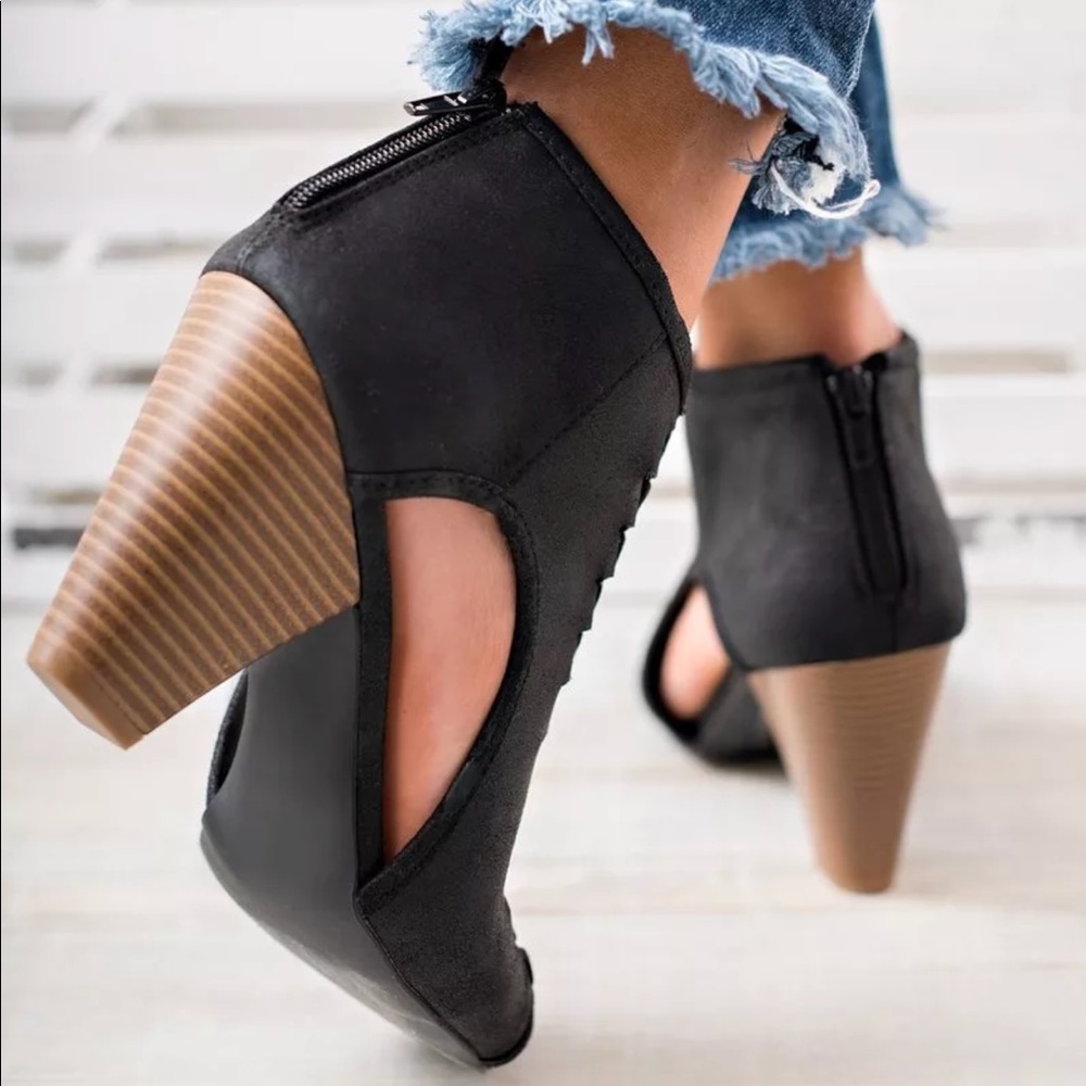 Black woven peep toe heels CH-37 - Picture 3 of 3